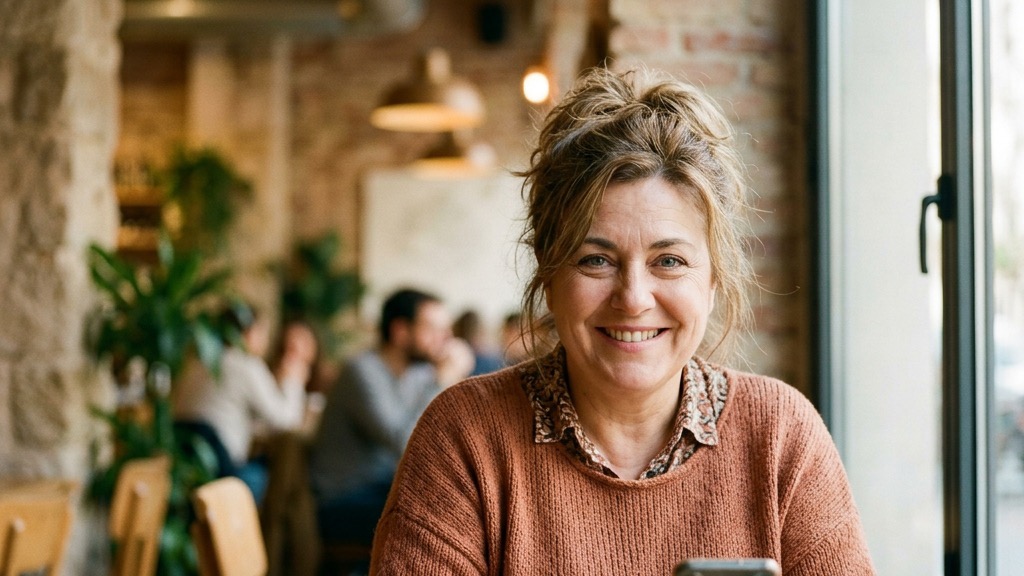 Mujer en una cafetería