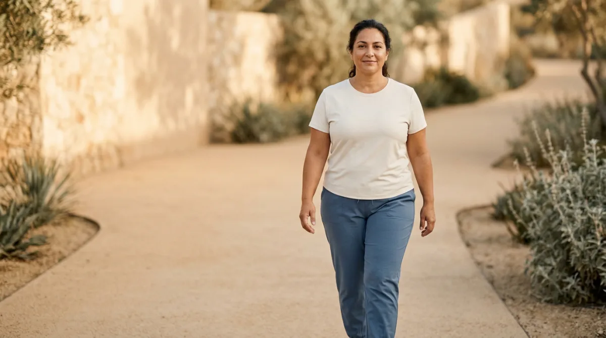 Mujer paseando al aire libre tras iniciar su programa en Senda Health